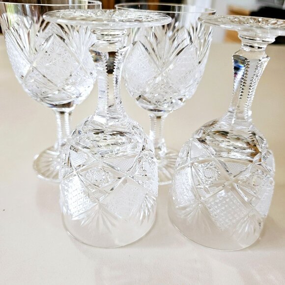 4 Kusak Cut Glass Liquor Cocktail Glasses 4.75" 4oz vtg signed daisy fan Bohemia - Picture 10 of 12
